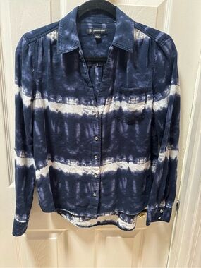INC International Concepts Navy and White Tie-Dye Button Down Shirt